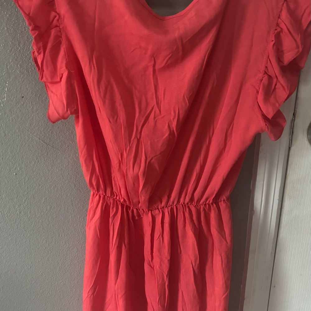 Coral Ruffle Sleeve Dress